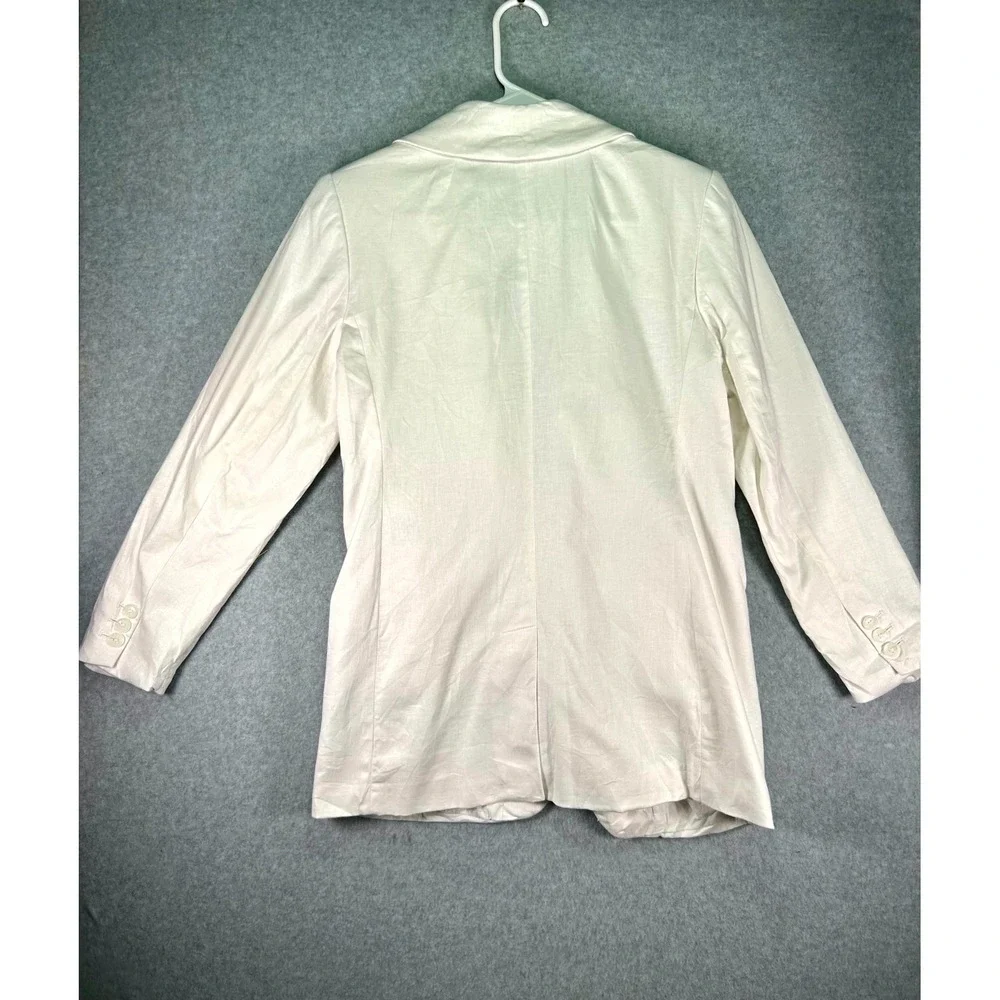 Banana Republic Blazer Jacket Womens 4 Petite White Linen Cotton Single Breasted